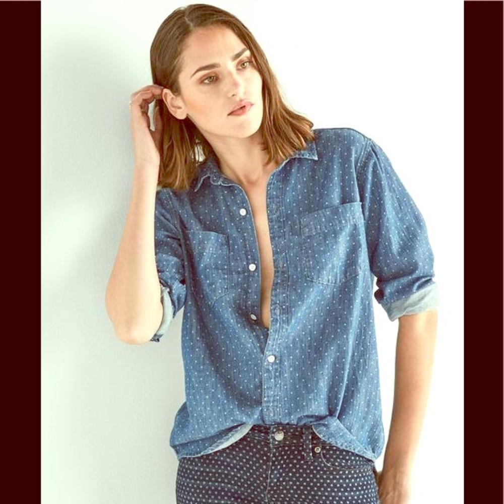 Gap Boyfriend Fit Polka Dot Chambray Shirt
